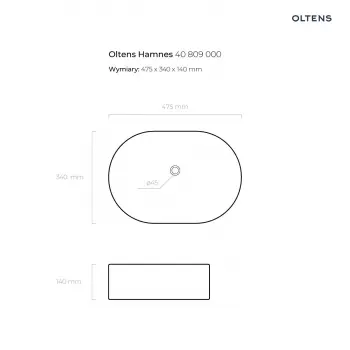 Umywalka nablatowa Oltens Hamnes 47,5x34 cm z powłoką SmartClean biała 40809000 + KOD RABATOWY